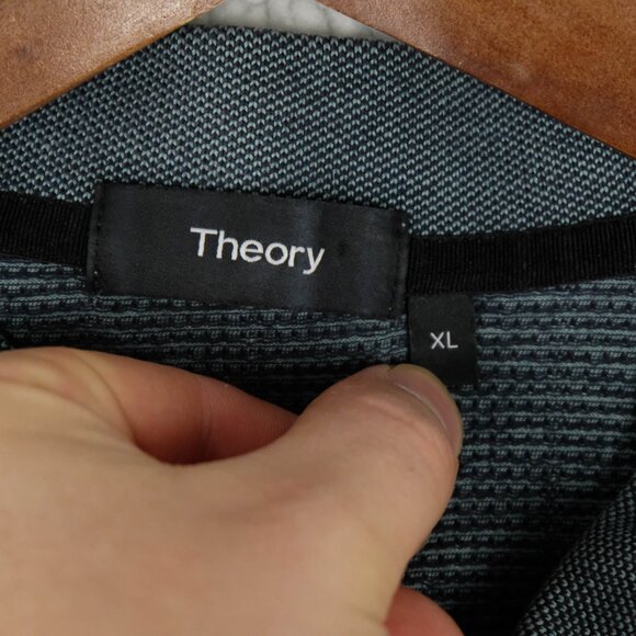 Theory Polo Mens Extra Large Green Gray Ringer Knit Golf Lightweight Preppy - Picture 7 of 8